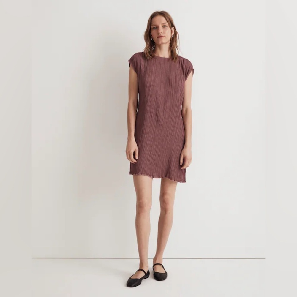 Madewell Plissé Mini Tee Dress Pressed Grape Size 2